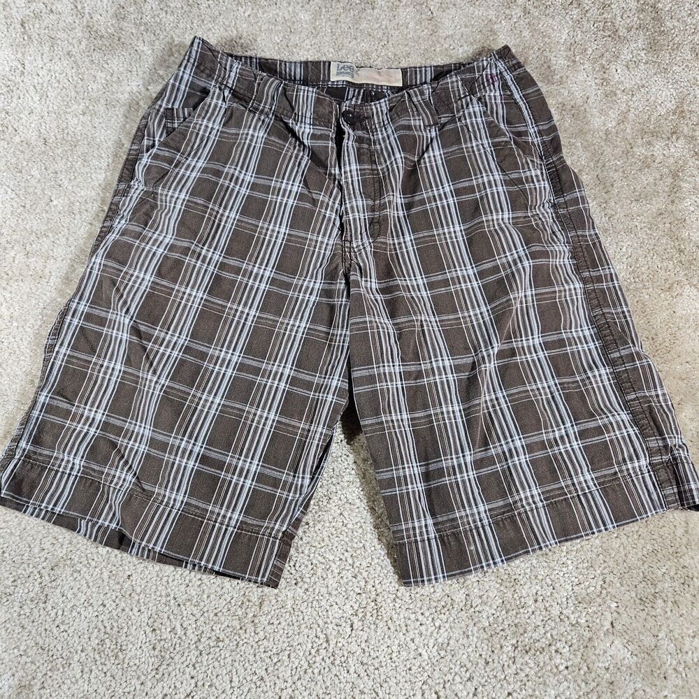 Lee Dungarees Chino Bermuda Shorts Mens 32 Brown Plaid Outdoor Cotton Stain